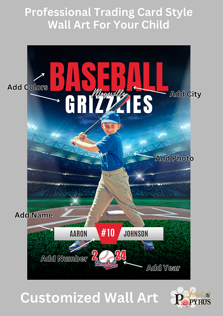 Baseball Trading Card Style 1 - Customized Wall Art Print