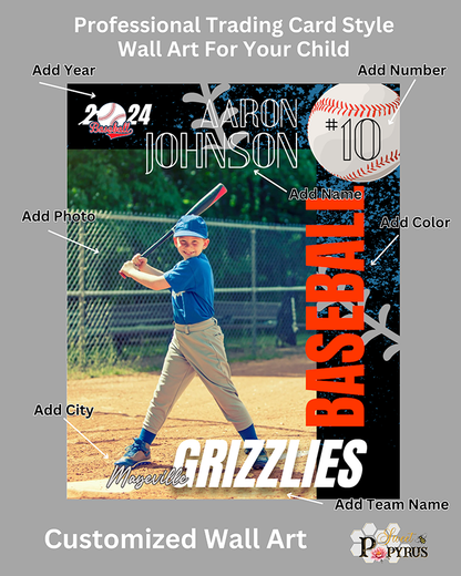 Baseball Trading Card Style 4 - Customized Wall Art Print