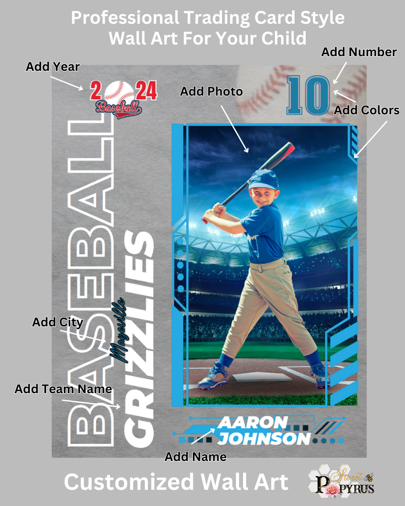 Baseball Trading Card Style 7 - Customized Wall Art Print