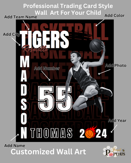 Basketball Trading Card Style 2 - Customized Wall Art Print